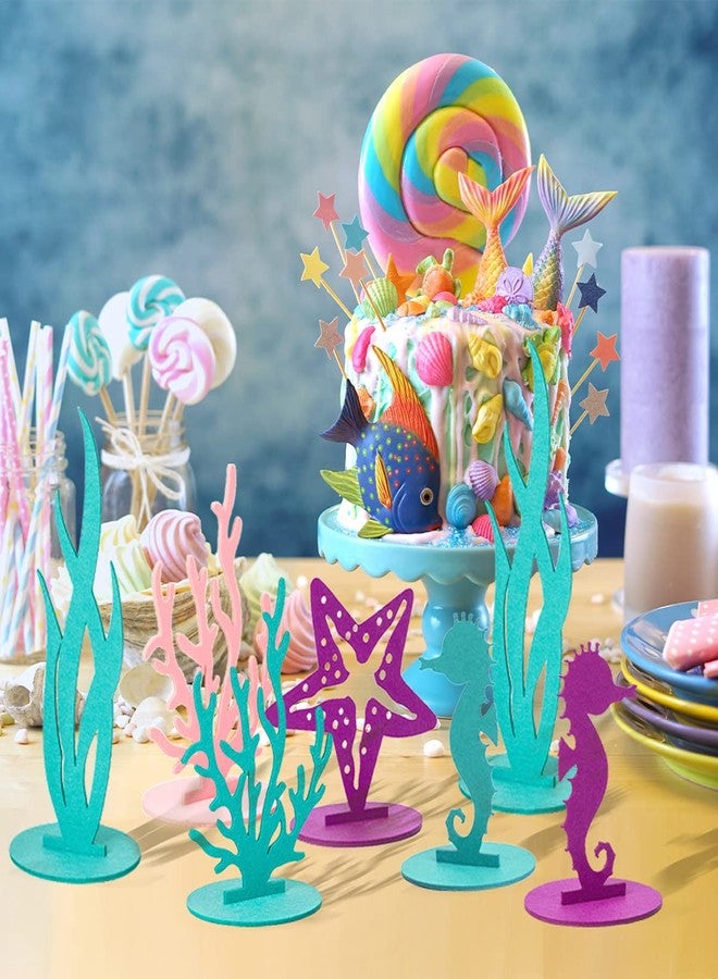 DECHISY 24 Pcs Mermaid Birthday Decorations Felt Table Centerpiece Under the Sea Party Decorations Supplies for Ocean Theme Little Mermaid Birthday Party Baby Shower - Image 5
